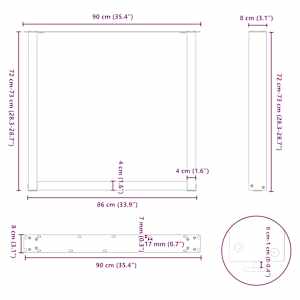 Nohy k jídelnímu stolu ve tvaru U, 2 ks, antracitové, 90 x (72-73) cm, ocel - obrázek 10
