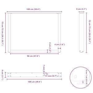 Nohy k jídelnímu stolu ve tvaru U, 2 ks, přírodní ocel, 100 x (72-73) cm, ocel - obrázek 10