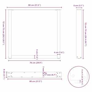Nohy k jídelnímu stolu ve tvaru U, 3 ks, přírodní ocel, 80 x (72-73) cm, ocel - obrázek 10