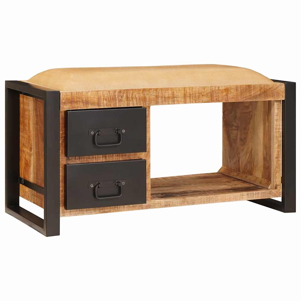 Banc de rangement avec toile 80x35x40 cm en bois massif brut de mangue