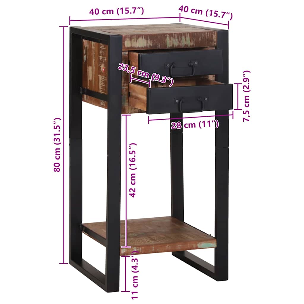 Stranska miza večbarvno 40 x 40 x 80 cm Trdna obnovljena les - slika 13
