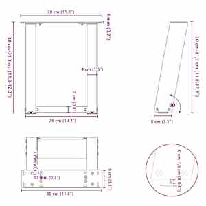 Nohy konferenčního stolku ve tvaru U, 2 ks, bílé, 30 x (30-31) cm, ocel - obrázek 10