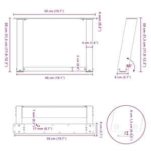 Nohy konferenčního stolku ve tvaru U, 2 ks, bílé, 50 x (30-31) cm, ocel - obrázek 10