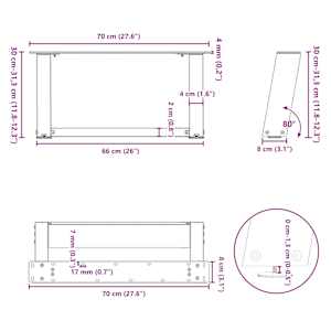 Nohy konferenčního stolku ve tvaru U 2 ks antracitové 70 x (30-31) cm ocelové - obrázek 10