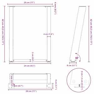 Nohy konferenčního stolku ve tvaru U, 2 ks, přírodní ocel, 28 x (42-43) cm, ocel - obrázek 10