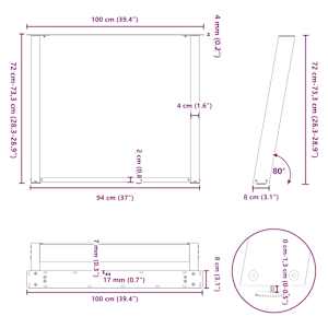 Nohy k jídelnímu stolu ve tvaru U, 2 ks, bílé, 100 x (72-73) cm, ocel - obrázek 10