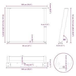 Nohy k jídelnímu stolu ve tvaru U, 2 ks, přírodní ocel, 100 x (72-73) cm, ocel - obrázek 10