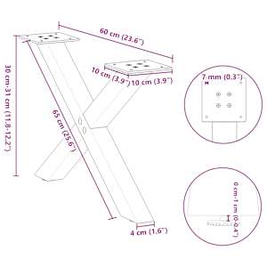 Nohy konferenčního stolku ve tvaru X, 2 ks, antracitové, 60 x (30-31) cm, ocel - obrázek 10