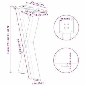 Nohy konferenčního stolku ve tvaru X, 2 ks, černé, 28 x (42-43) cm, ocel - obrázek 10