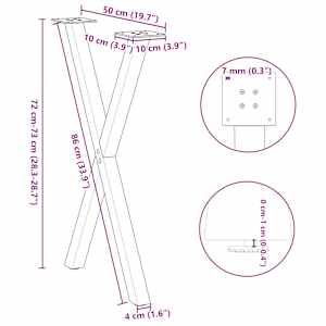 Nohy k jídelnímu stolu ve tvaru X, 2 ks, přírodní ocel, 50 x (72-73) cm, ocel - obrázek 10
