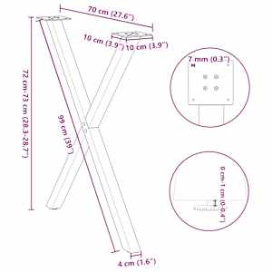 Nohy k jídelnímu stolu ve tvaru X, 2 ks, bílé, 70 x (72-73) cm, ocel - obrázek 10