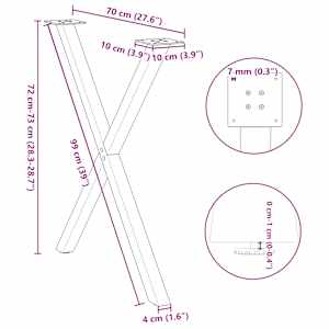 Nohy k jídelnímu stolu ve tvaru X, 2 ks, antracitové, 70 x (72-73) cm, ocel - obrázek 10