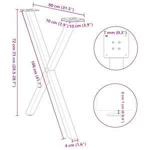 Nohy k jídelnímu stolu ve tvaru X, 2 ks, přírodní ocel, 80 x (72-73) cm, ocel - obrázek 10
