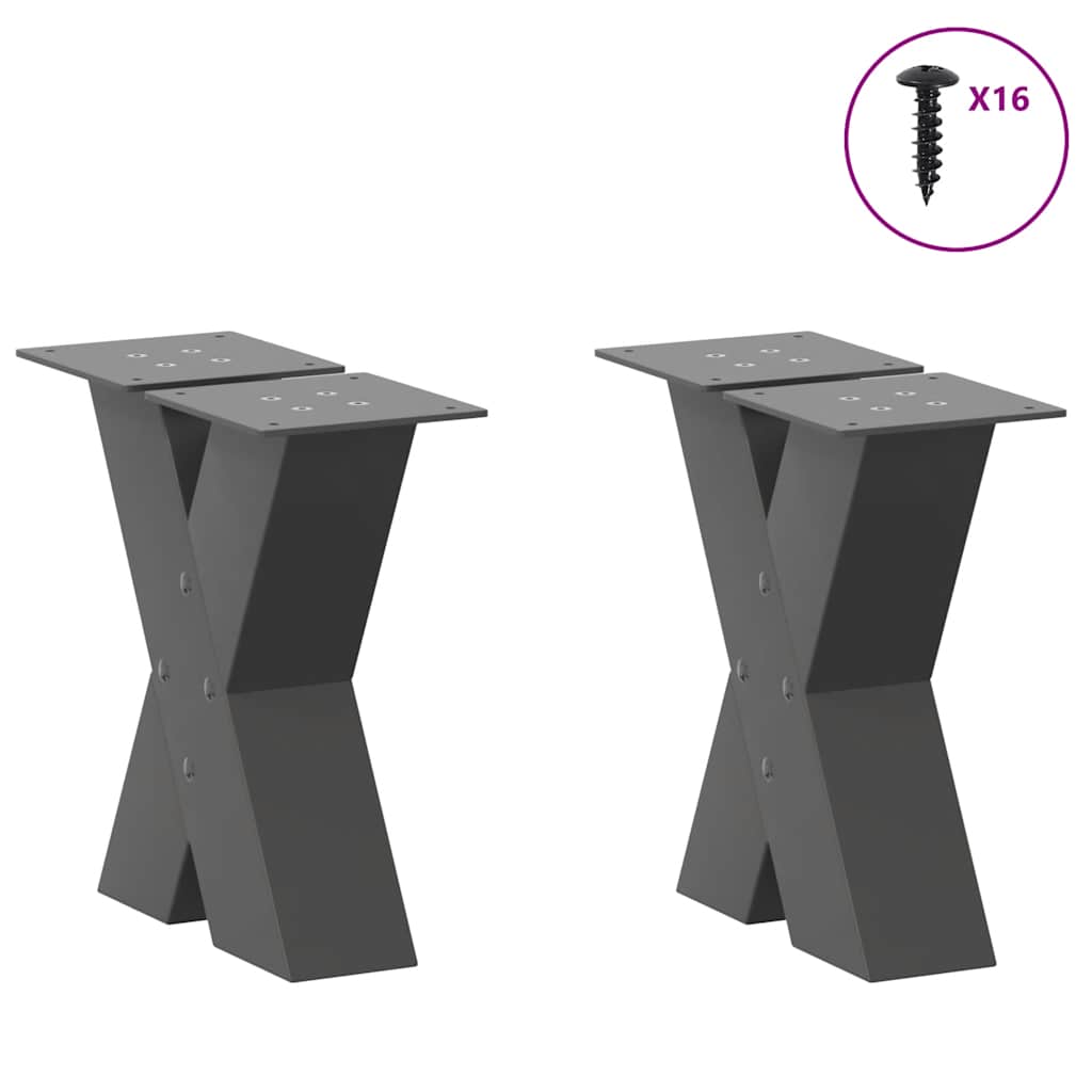 Thumbnail - vidaXL Couchtischbeine X-Form 2 Stk. Anthrazit 30x(30-31) cm Stahl