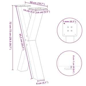 Nohy k jídelnímu stolu ve tvaru X, 2 ks, přírodní ocel, 50 x (72-73) cm, ocel - obrázek 10