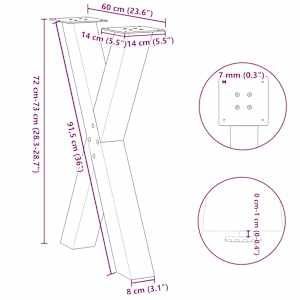 Nohy k jídelnímu stolu ve tvaru X, 2 ks, přírodní ocel, 60 x (72-73) cm, ocel - obrázek 10
