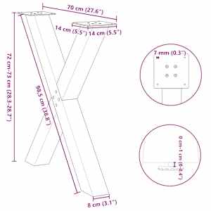 Nohy k jídelnímu stolu ve tvaru X, 2 ks, bílé, 70 x (72-73) cm, ocel - obrázek 10