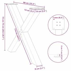 Nohy k jídelnímu stolu ve tvaru X, 2 ks, přírodní ocel, 90 x (72-73) cm, ocel - obrázek 10