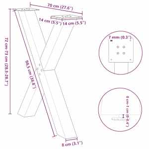 Nohy k jídelnímu stolu ve tvaru X, 3 ks, antracitové, 70 x (72-73) cm, ocel - obrázek 10
