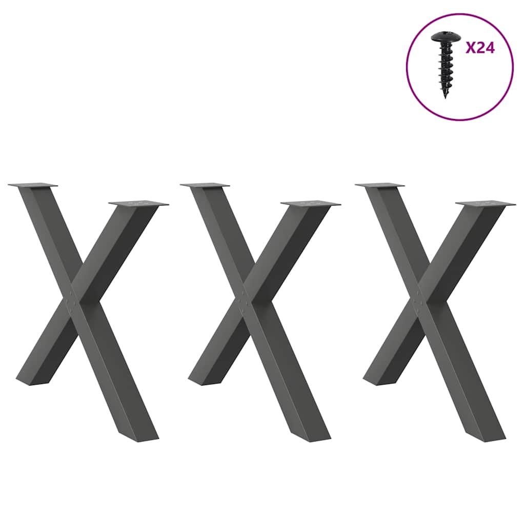 Thumbnail - vidaXL Esstischbeine X-Form 3 Stk. Anthrazit 90x(72-73) cm Stahl