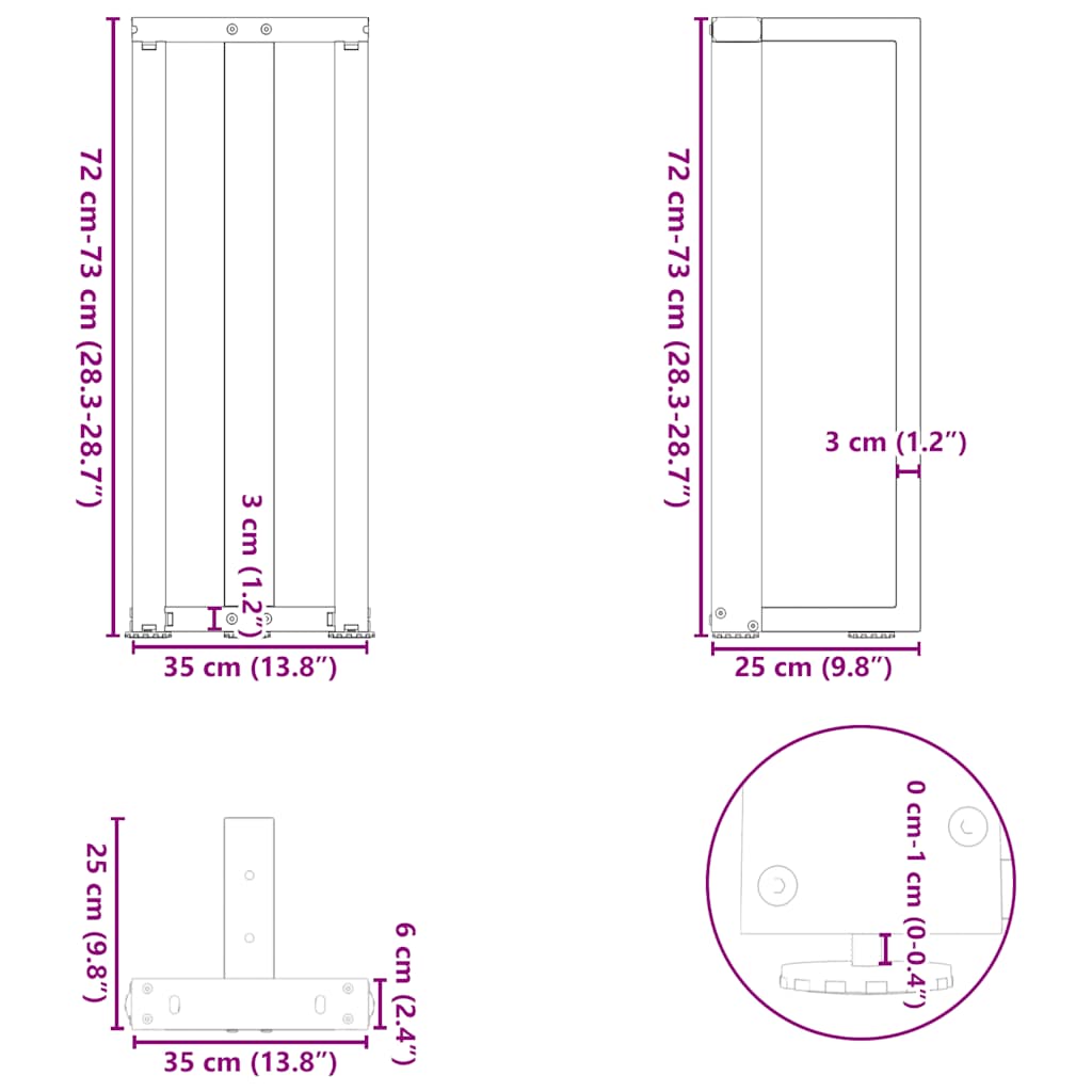 Konsolentischbeine T-Form 2 Stk. Weiß 38x25x(72-73) cm Stahl