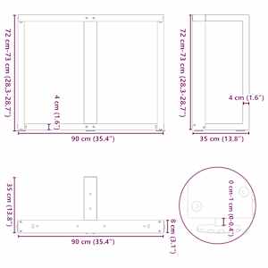 Nohy k jídelnímu stolu ve tvaru T, 2 ks, antracitové, 90 x 35 x (72-73) cm, ocel - obrázek 10