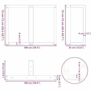 Nohy k jídelnímu stolu ve tvaru T, 2 ks, bílé, 100 x 35 x (72-73) cm, ocel - obrázek 10