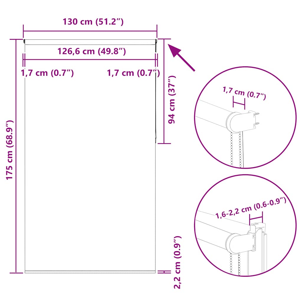 Roleta zatemňovací Světle šedá šířka látky 126,6 cm polyester - obrázek 18