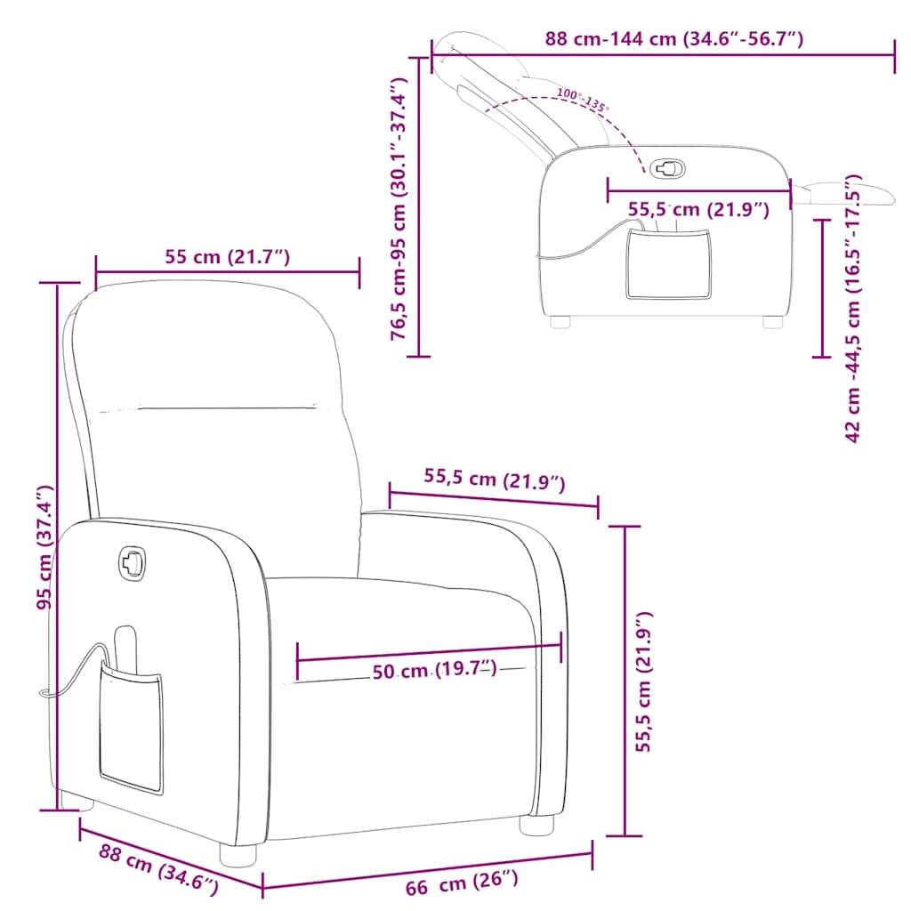 masāžas krēsls, atgāžams, brūns audums