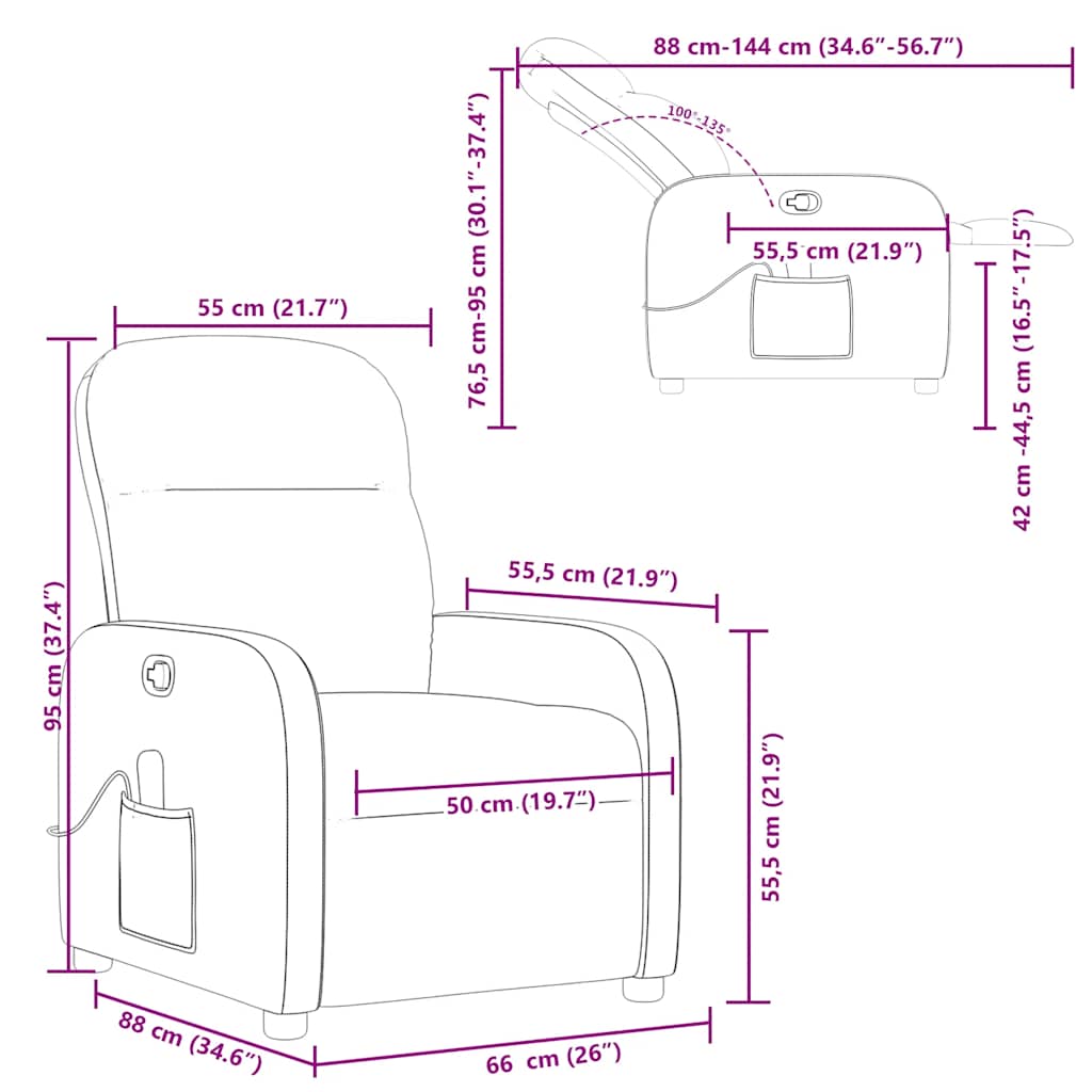 masāžas krēsls, atgāžams, pelēkbrūns audums