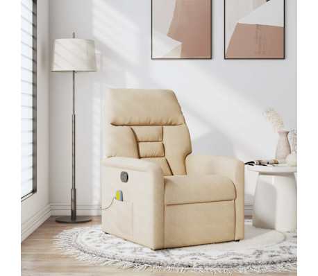 vidaXL Fotoliu de masaj rabatabil, crem, microfibră