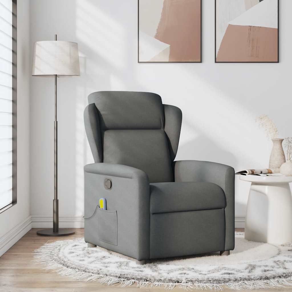 Massagelænestol i mørkegrå stof - manuel recliner med vibrationsmassage
