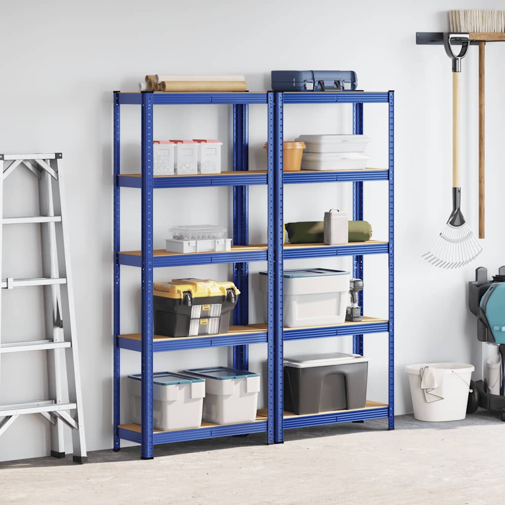 vidaXL Opbergrekken 2 st 5-laags staal en bewerkt hout blauw afbeelding