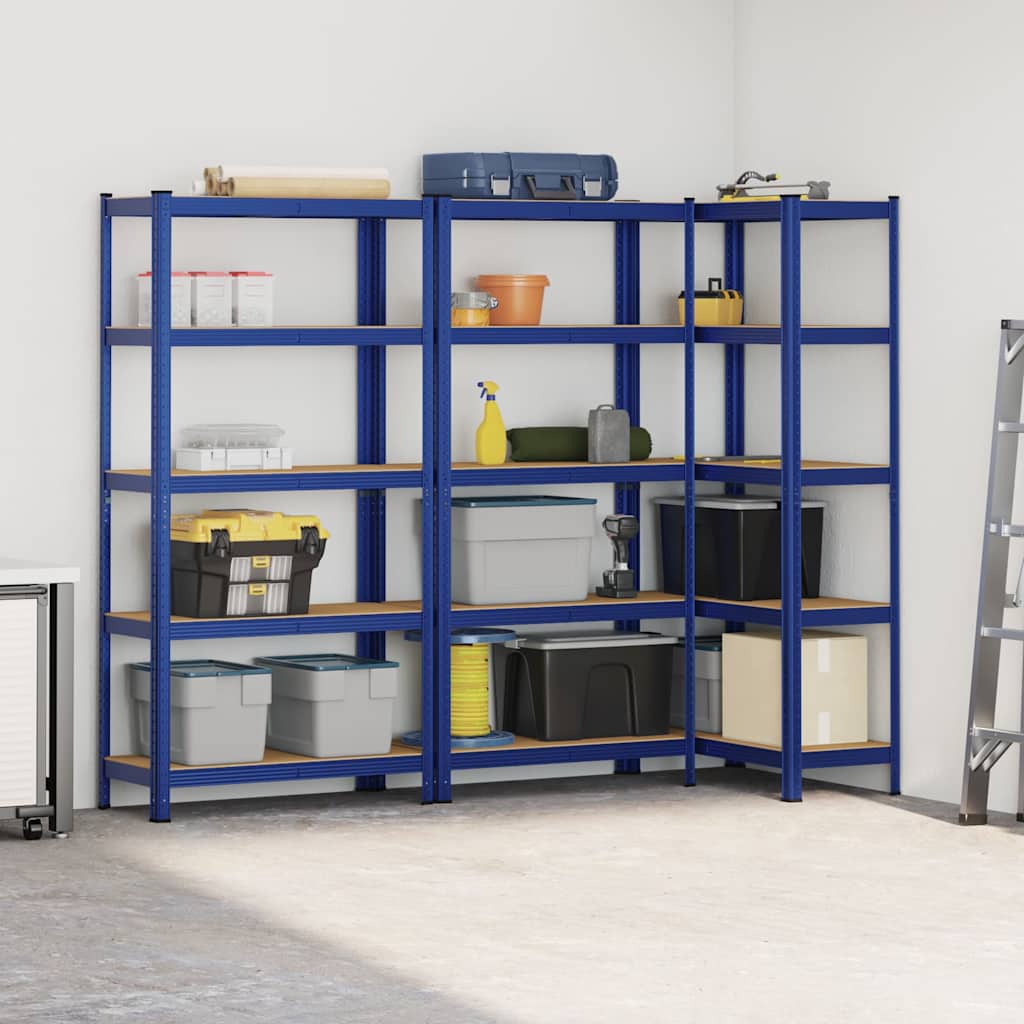 vidaXL Opbergrekken 3 st 5-laags staal en bewerkt hout blauw afbeelding