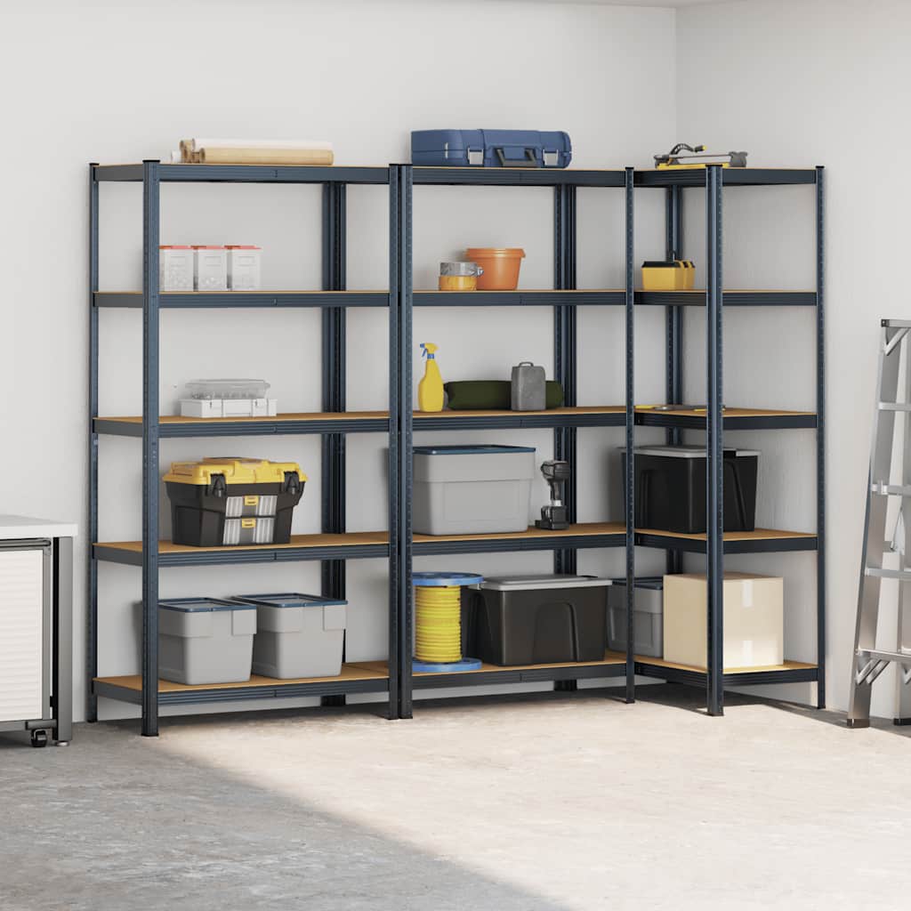 vidaXL Opbergrekken 5-laags 3 st staal & bewerkt hout antracietkleurig afbeelding