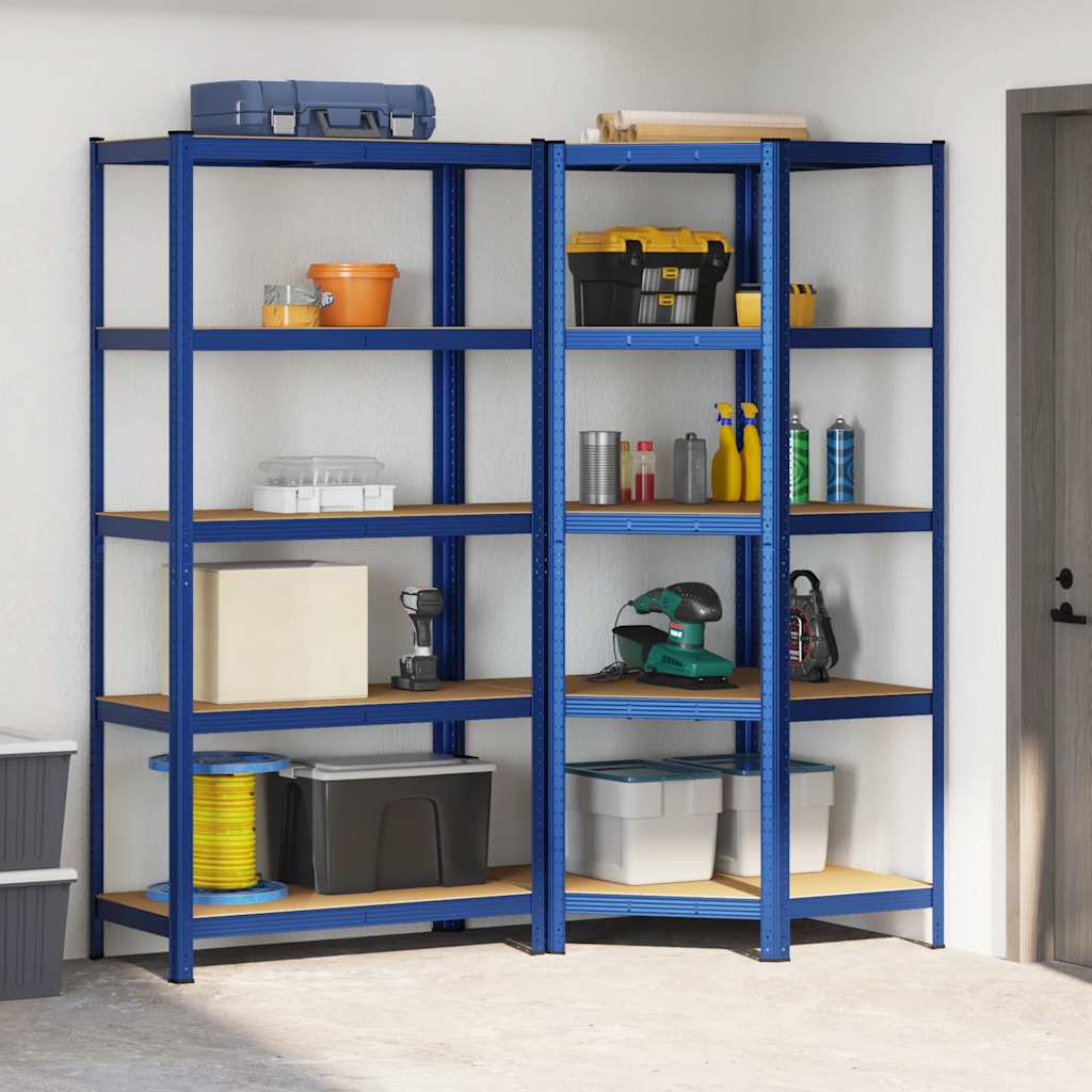 vidaXL Legbordenset 5-laags 2 st staal & bewerkt hout blauw afbeelding