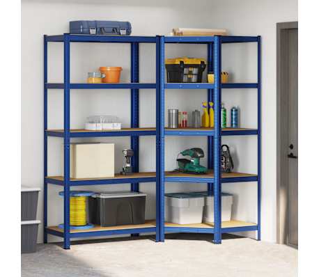 vidaXL Legbordenset 5-laags 2 st staal & bewerkt hout blauw