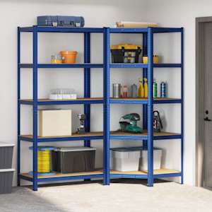 vidaXL Legbordenset 5-laags 2 st staal & bewerkt hout blauw