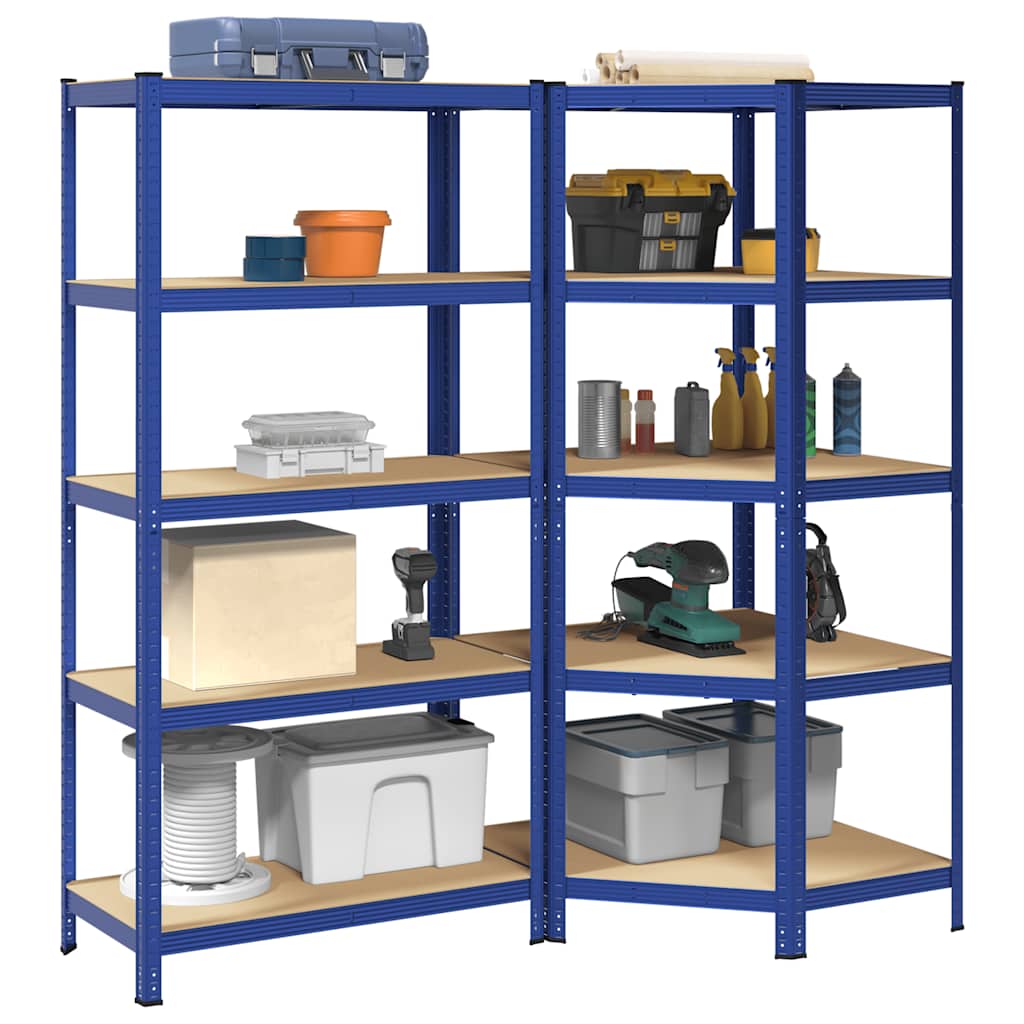 vidaXL Regal-Set 5 Böden 2-tlg. Blau Stahl & Holzwerkstoff