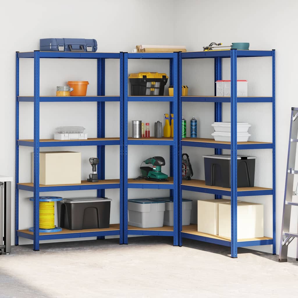 vidaXL Legbordenset 3 st 5-laags staal en bewerkt hout blauw afbeelding
