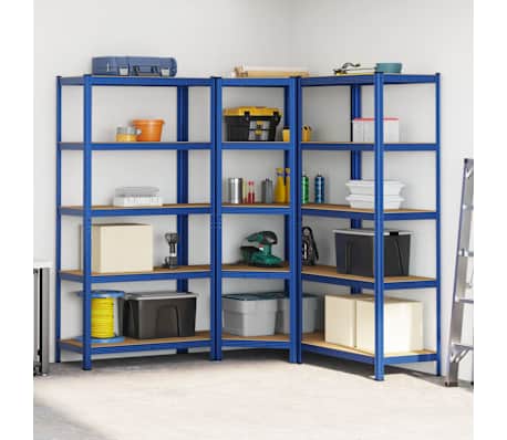 vidaXL Hyller 5 lag 3 stk bl&aring; st&aring;l og konstruert tre