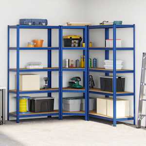 vidaXL Hyller 5 lag 3 stk bl&aring; st&aring;l og konstruert tre