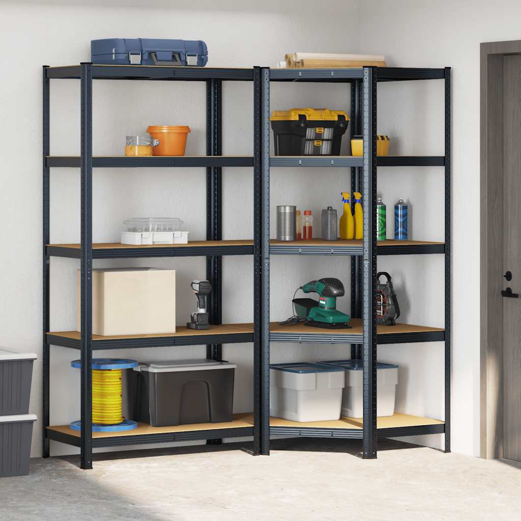 vidaXL Legbordenset 5-laags 2 st staal & bewerkt hout antracietkleurig afbeelding