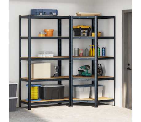 vidaXL Juego 2 estantes 5 niveles acero antracita y madera industrial