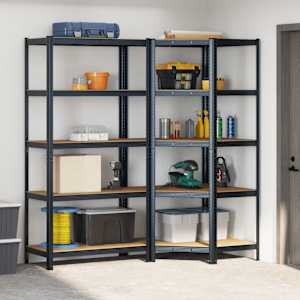 vidaXL Juego 2 estantes 5 niveles acero antracita y madera industrial