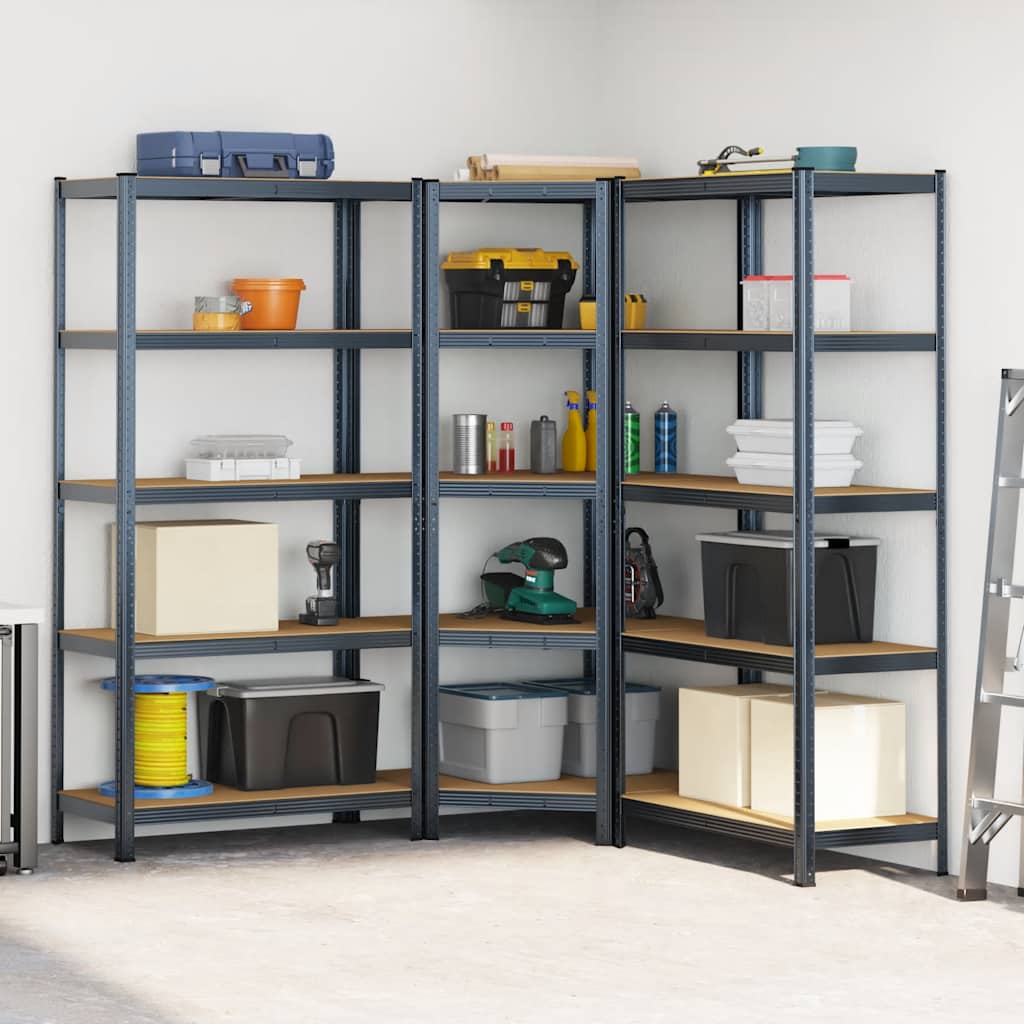 vidaXL Legbordenset 5-laags 3 st staal & bewerkt hout antracietkleurig afbeelding