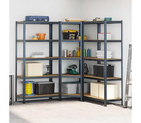 vidaXL Set 3 rafturi cu 5 straturi din oțel antracit și lemn prelucrat