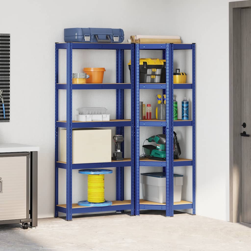 vidaXL Legbordenset 5-laags 2 st staal & bewerkt hout blauw afbeelding