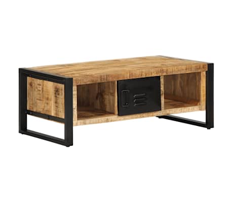 vidaXL Mesa de centro de madera maciza de mango rugosa 90x50x36 cm