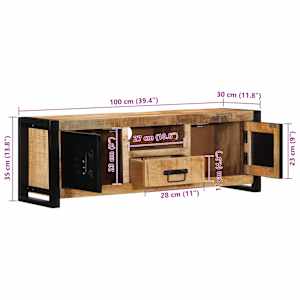 TV skříňka 100x30x35 cm masivní hrubý mangovník - obrázek 9